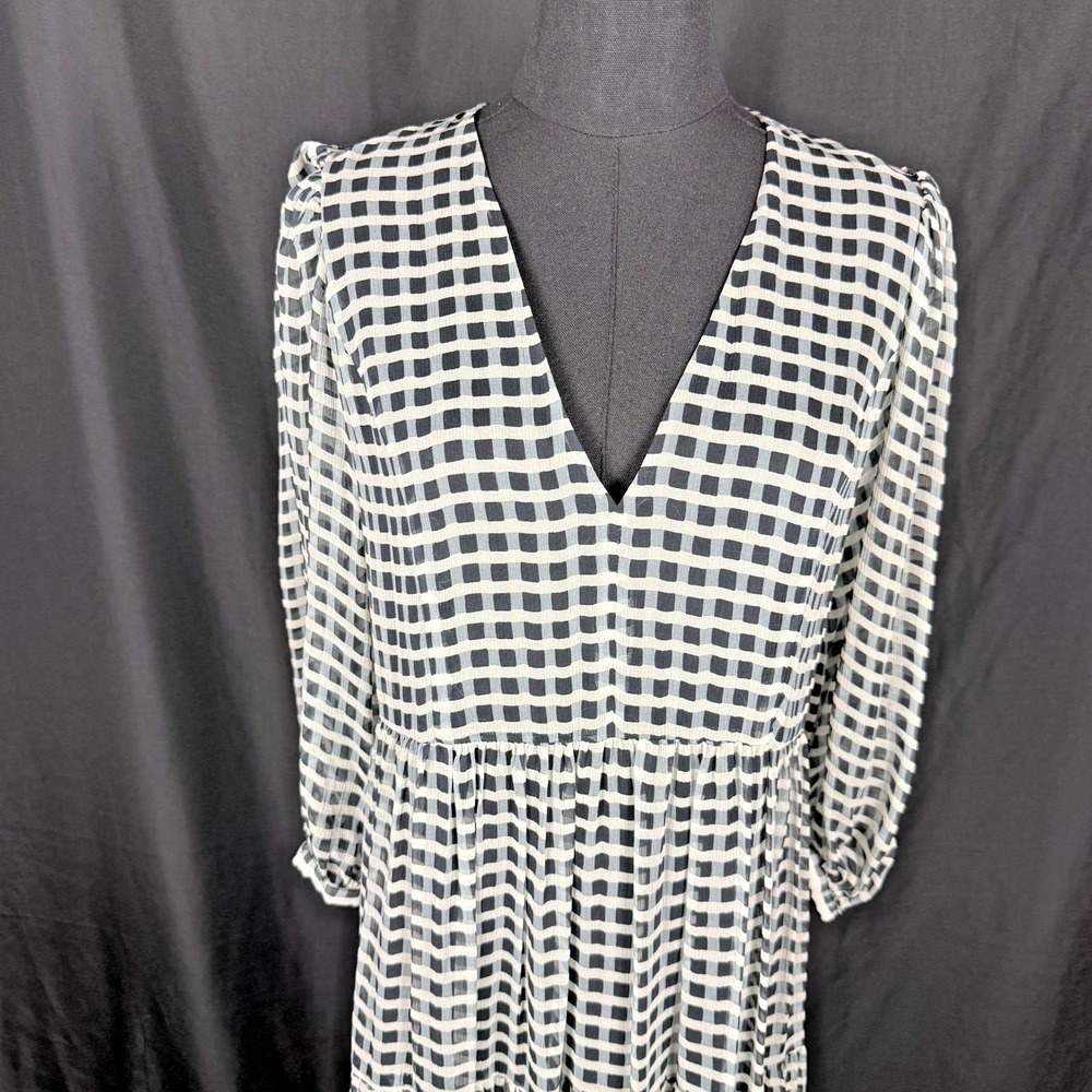 Joie Tobey Sz XXS Boho Black Cream 100% Silk Check Maxi Dress Oversized EUC - Picture 2 of 14